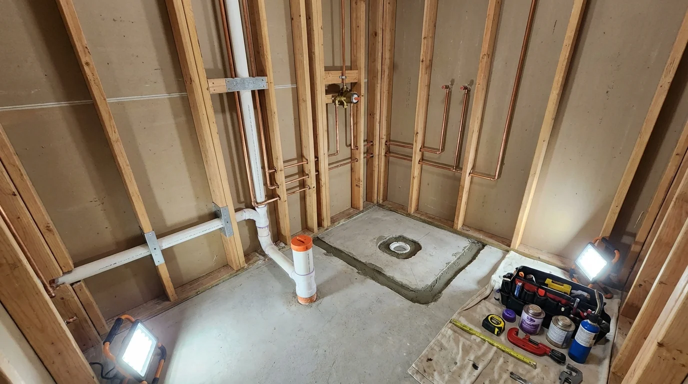 Bathroom rough-in plumbing during remodel by Johns Plumbing LLC in Belleview