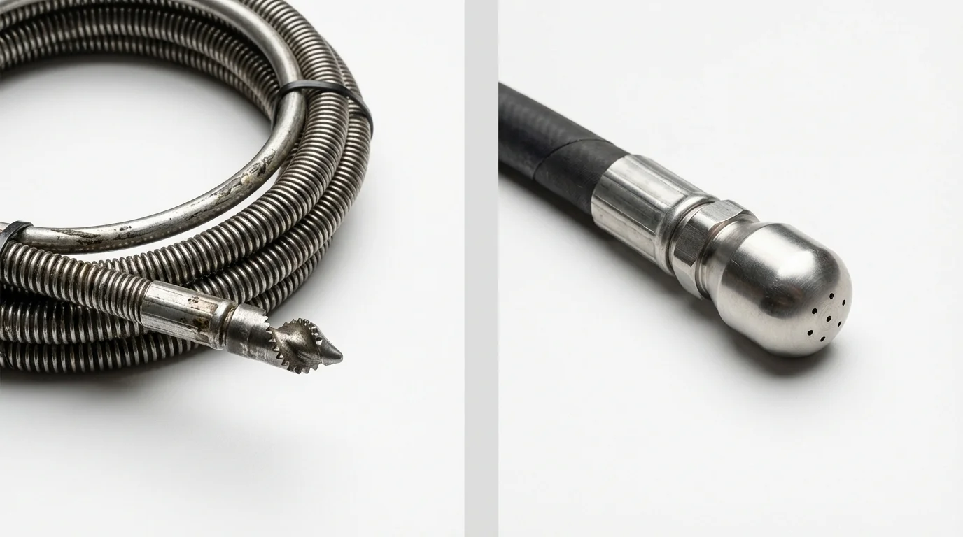 Drain snake cable and hydro jetting nozzle used for drain cleaning in Belleview, FL