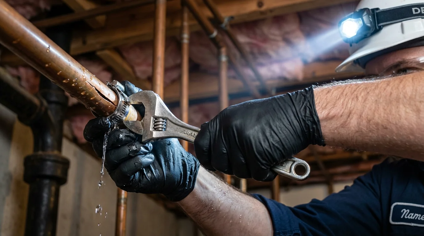 Emergency pipe clamp repair being performed by a Johns Plumbing LLC plumber in Belleview
