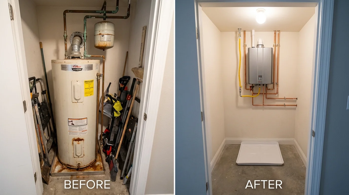 Tank water heater versus wall-mounted tankless unit comparison for Belleview, FL homeowners